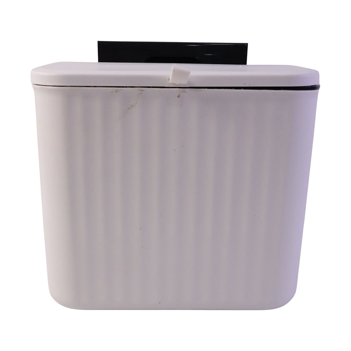 A white ribbed compost bin with a closed lid and black mounting bracket is shown on a white background.