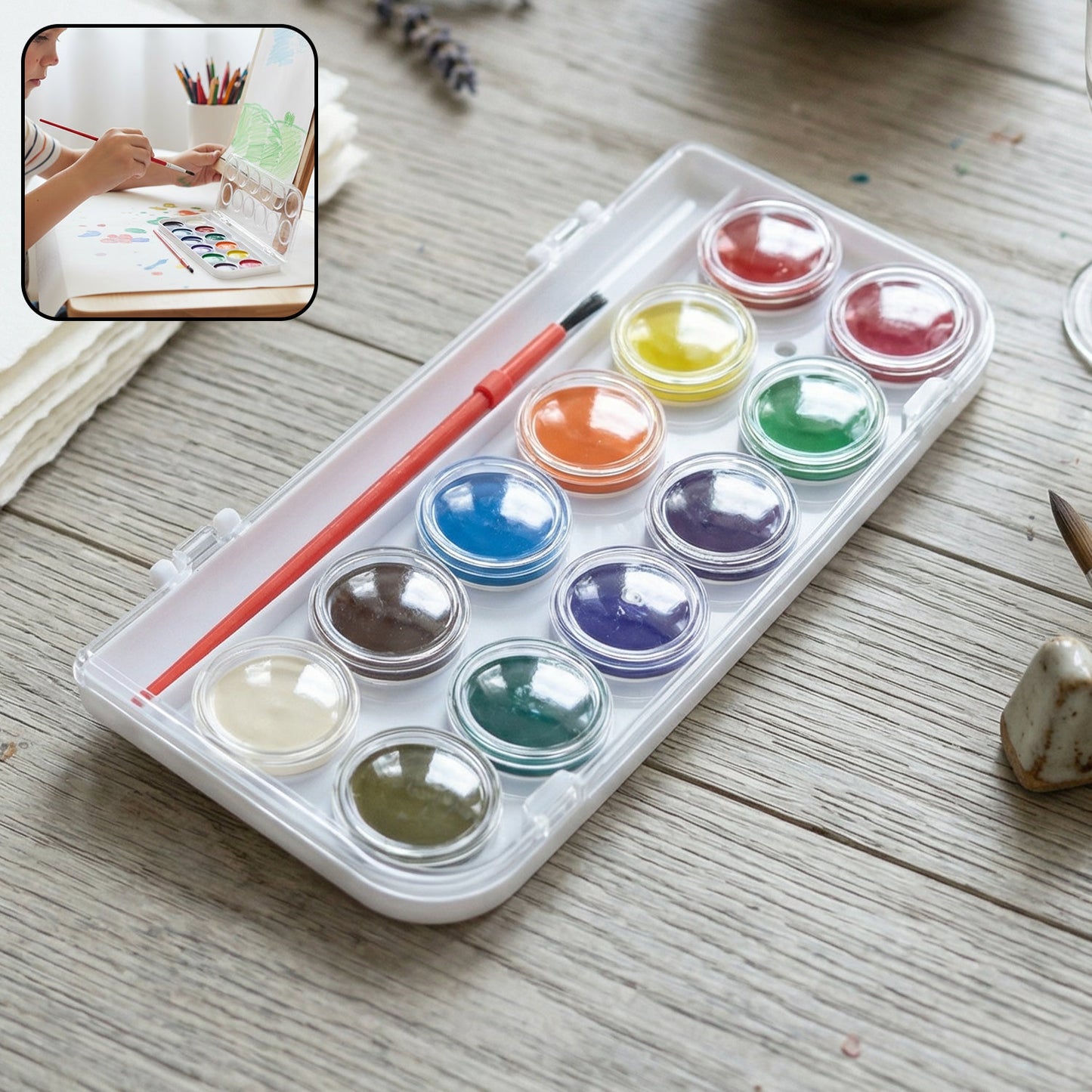 Compact 12-shade watercolor paint set for children and beginners