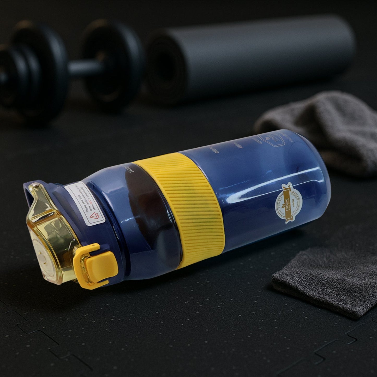 Top view of sports water bottle showing flip lock lid design