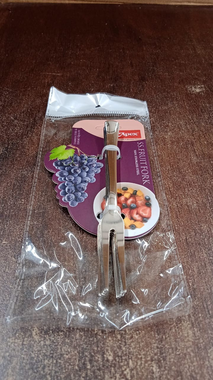 Packaged Apex stainless steel fruit fork set ready for sale