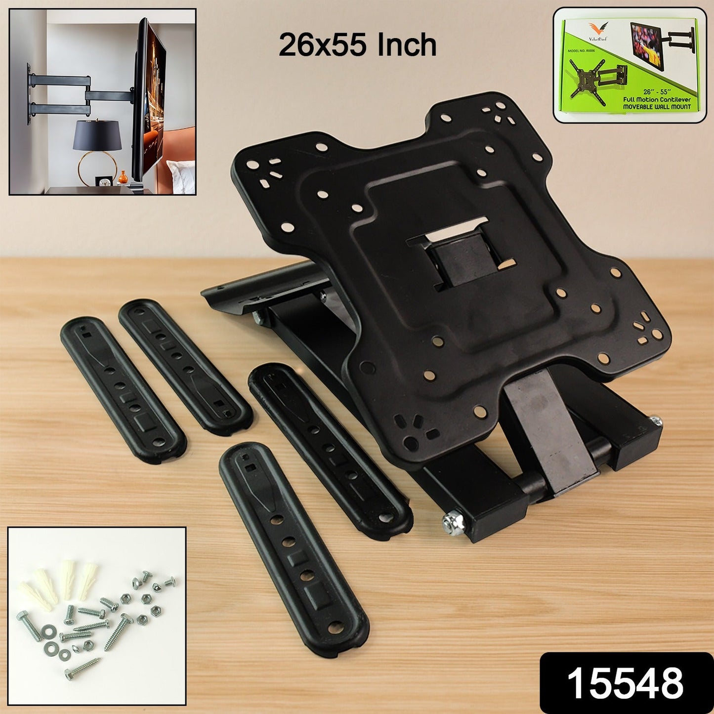 Heavy duty cantilever arm of TV wall mount allowing swivel and tilt adjustments