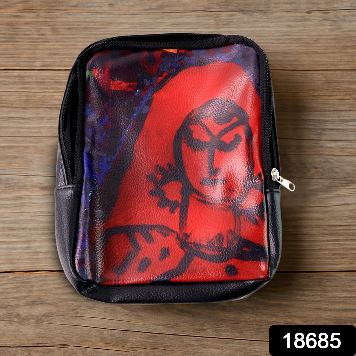 Close-up of cultural print on multipurpose zipper pouch