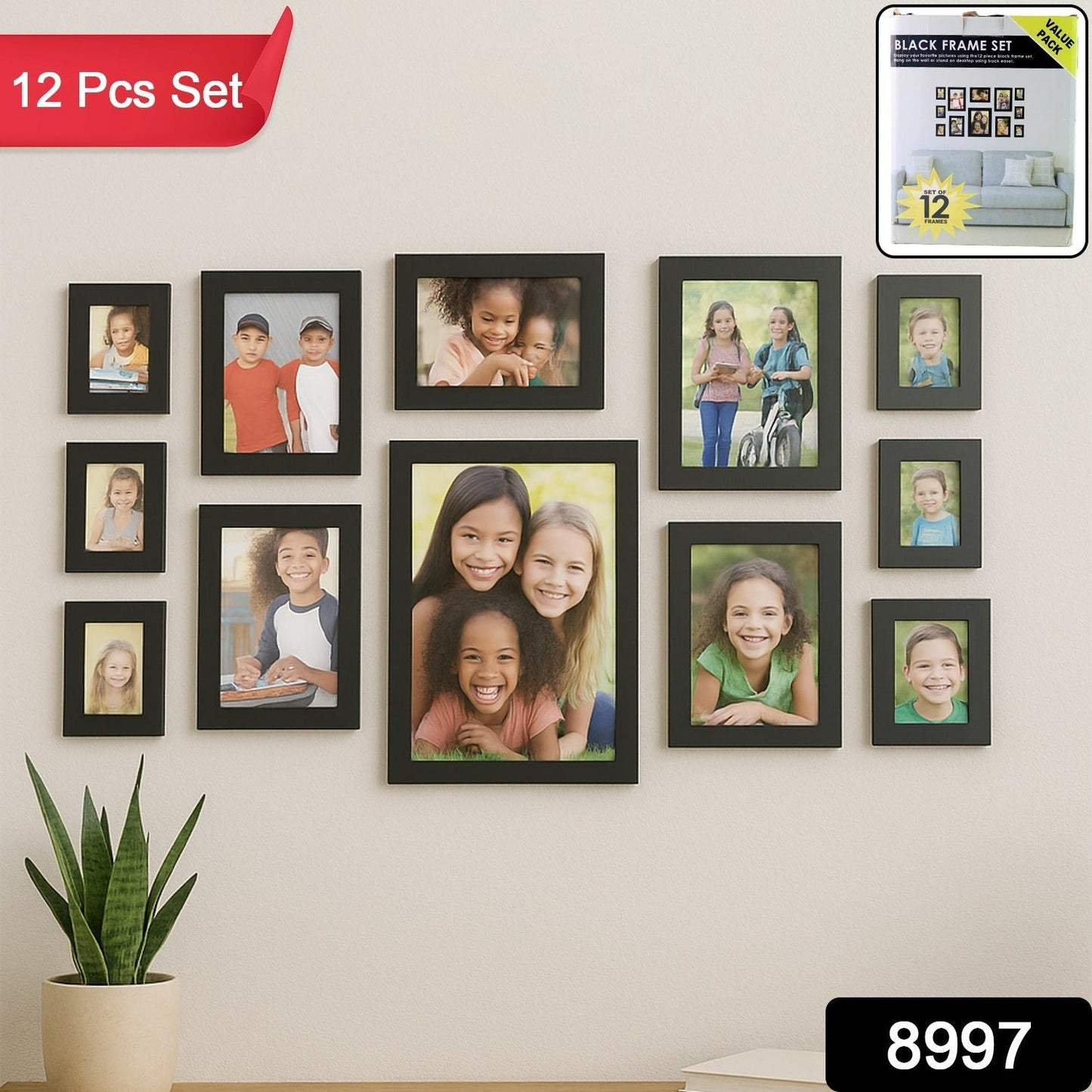 Black photo frame set with assorted sizes for home wall decoration