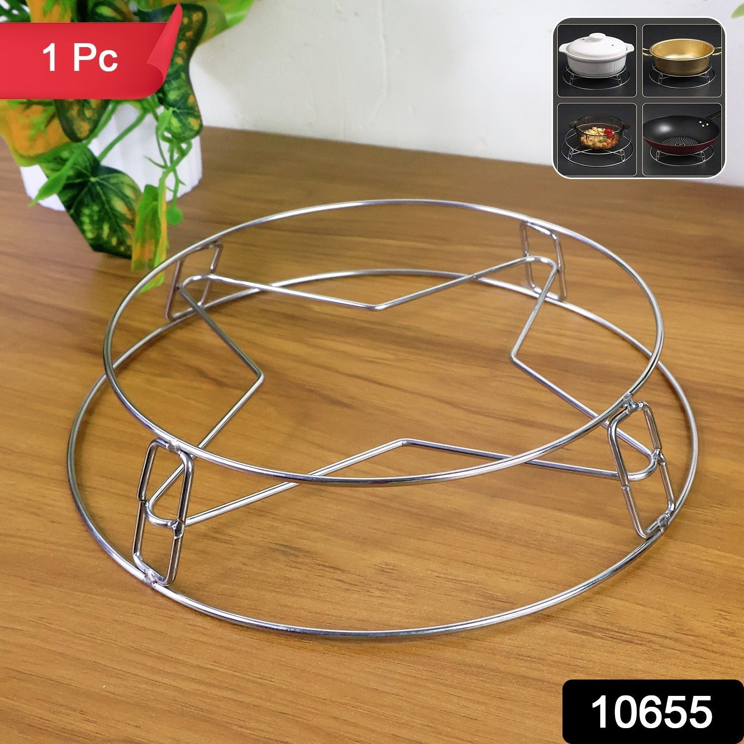 Close-up view of stainless steel gas stove stand for pans and pressure cookers