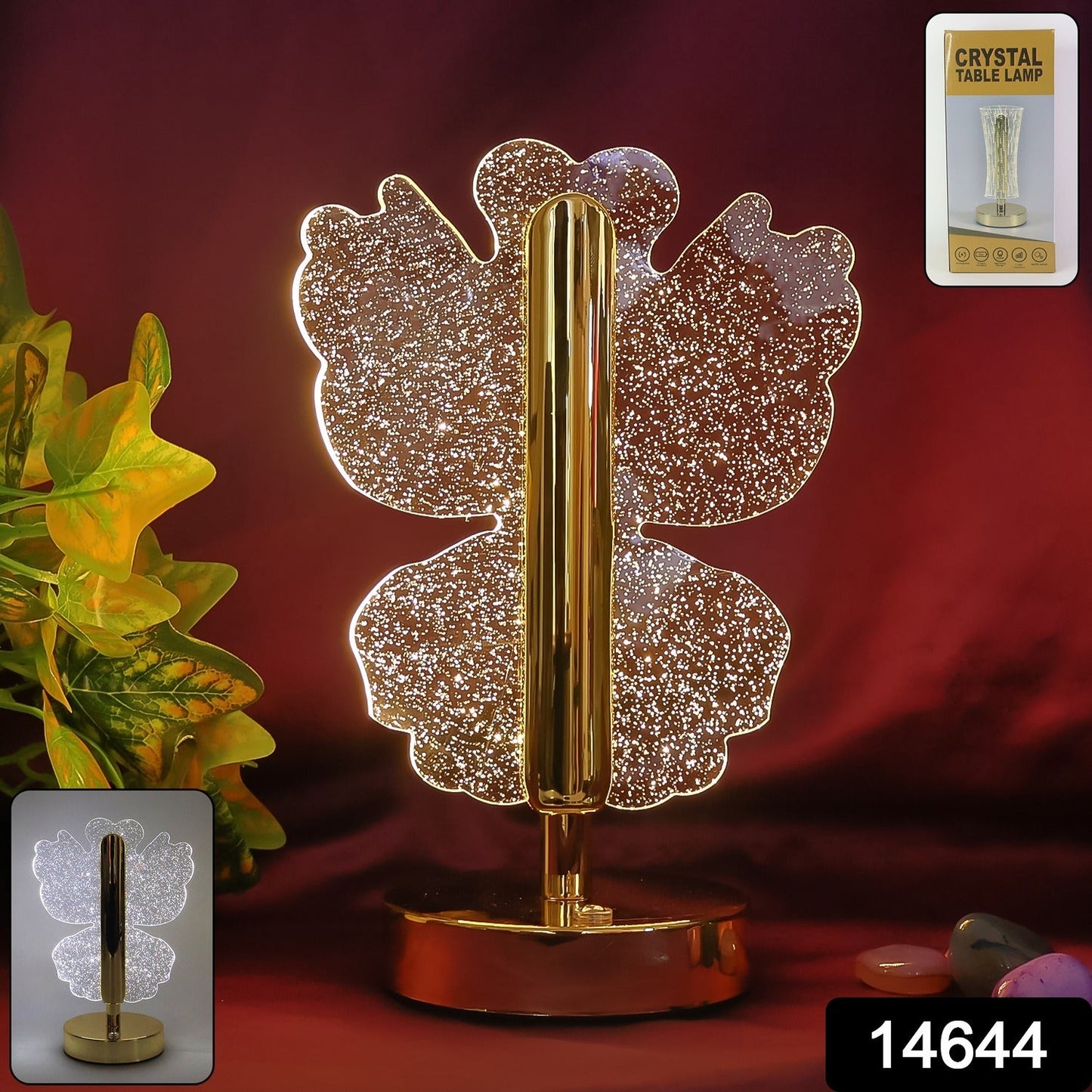 Premium golden metal base of crystal table lamp