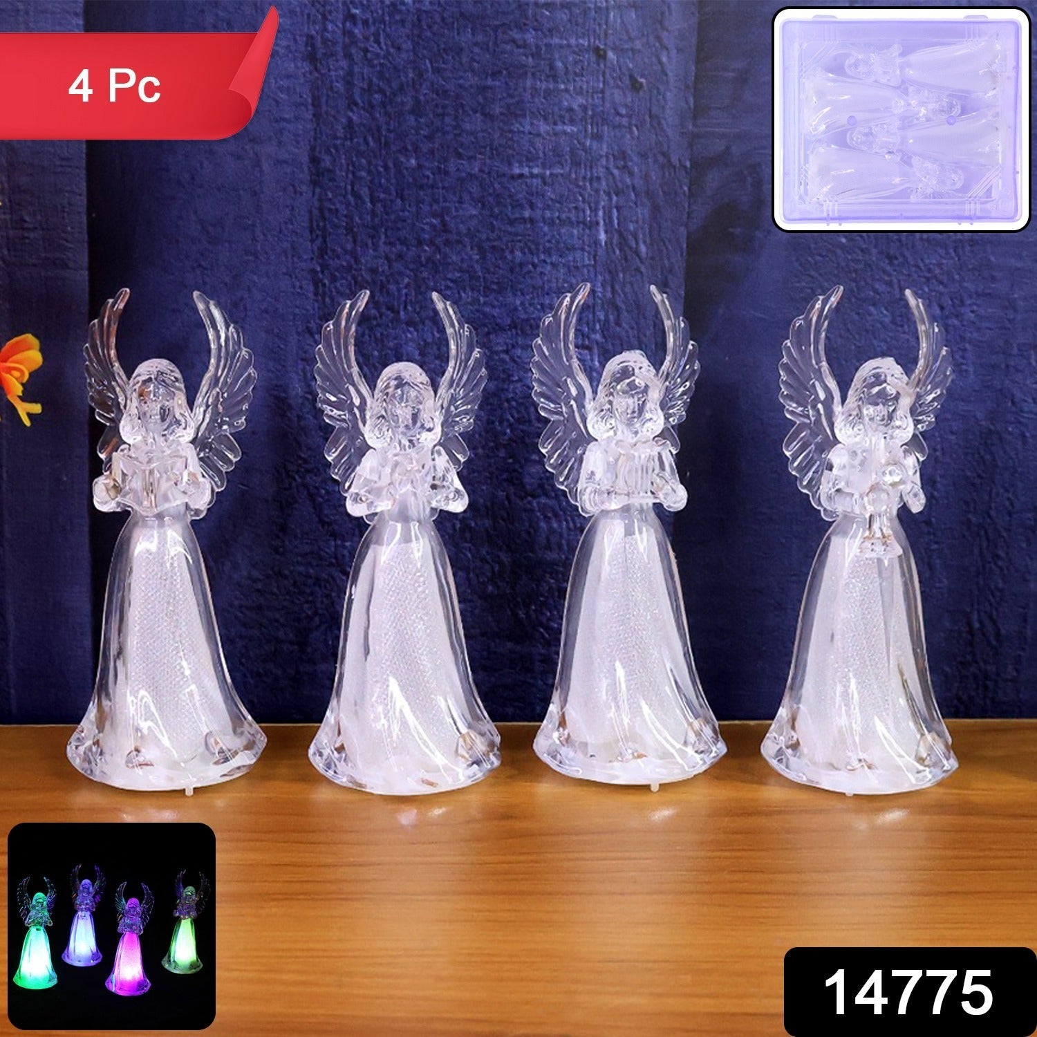 Decorative angel LED lights set showing battery operated multicolor illumination