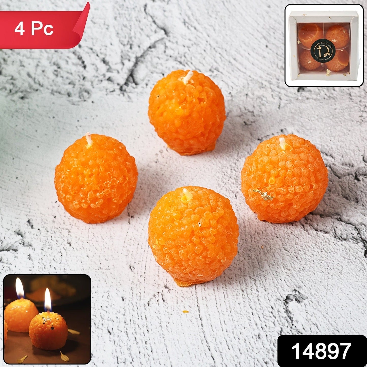 Set of four laddu shaped wax candles ideal for traditional Indian celebrations