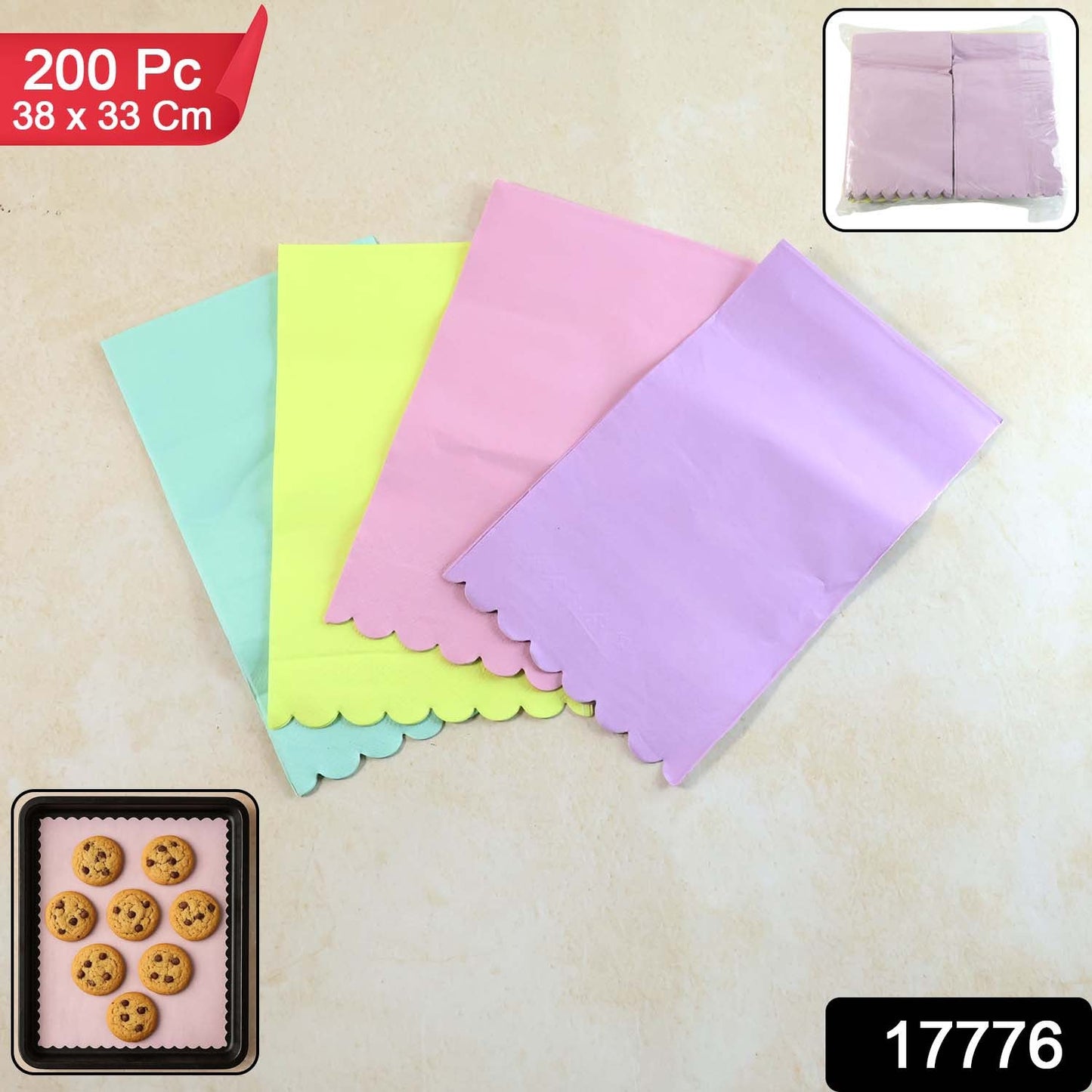 Decorative baking paper sheets used for wrapping baked goods and snacks.