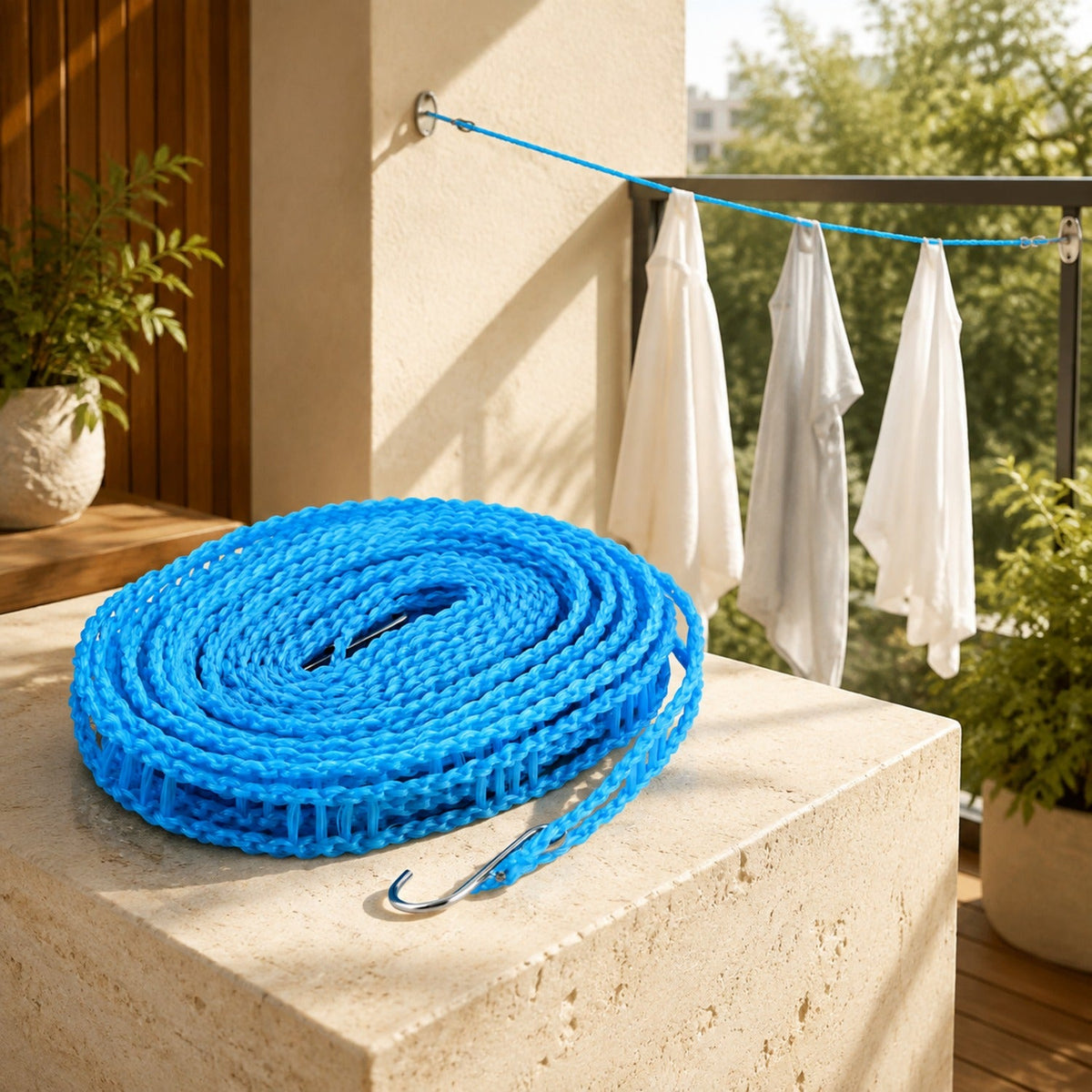 Nylon Clothesline – 5m Windproof Rope with Hooks | BathNova