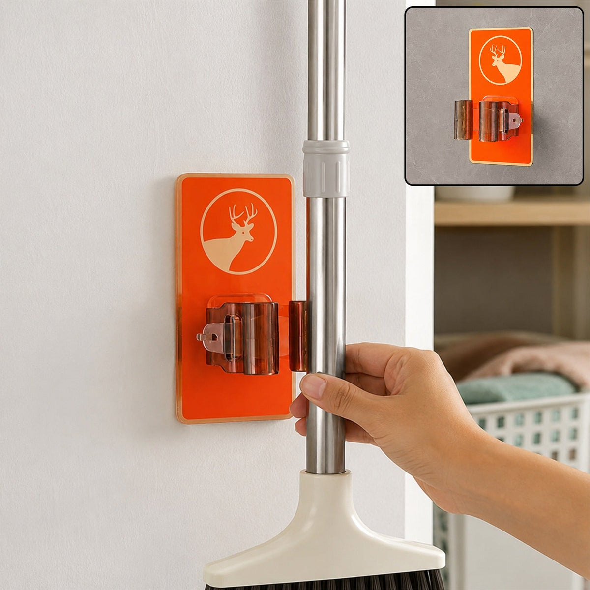 Wall Mounted Mop Holder – Space-Saving Cleaning Tool Organizer