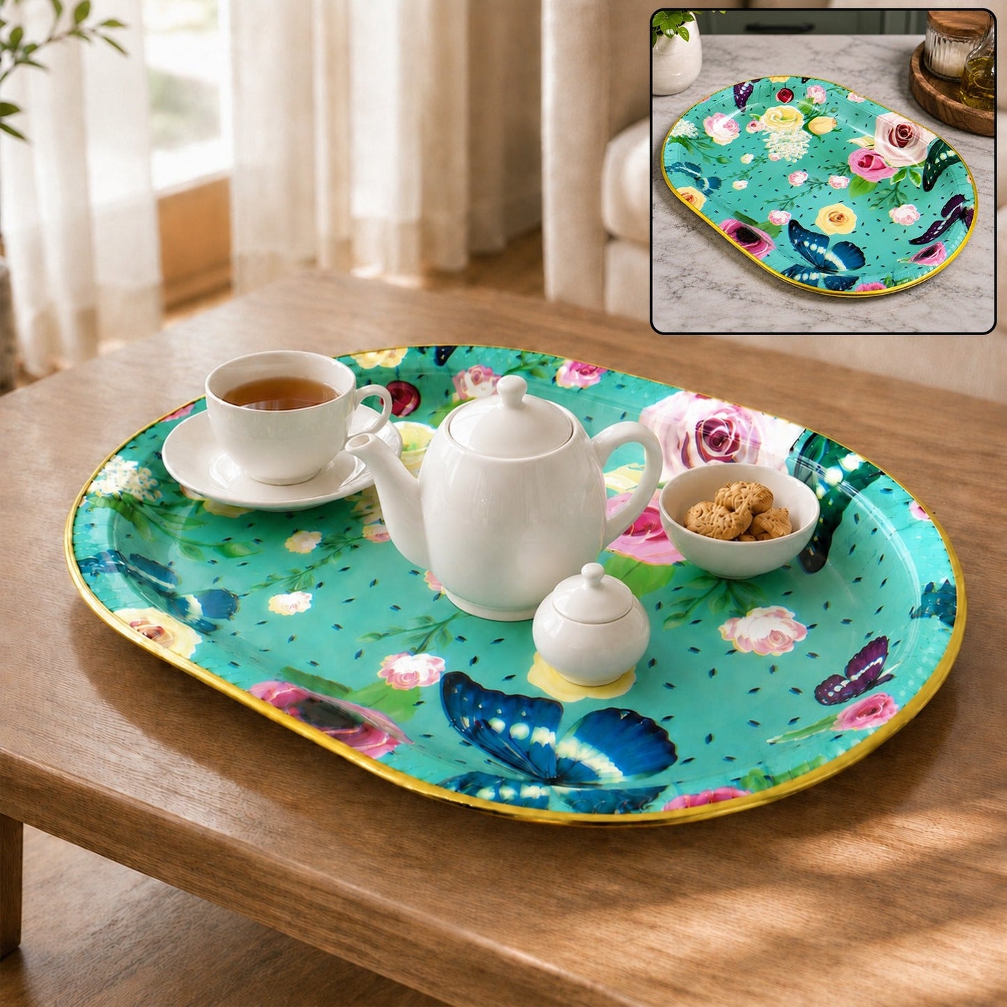 Plastic Serving Tray – Flower Print Design, 35x24cm | Serve Stellar