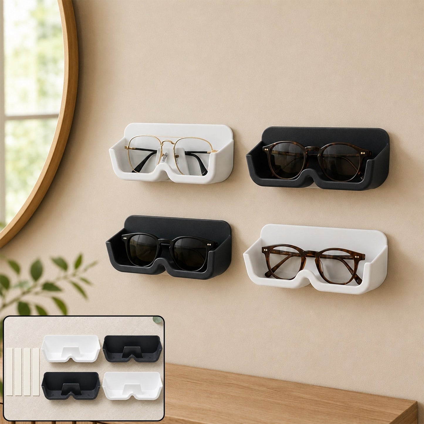 Wall Mounted Sunglasses Holder – 4 Pc Adhesive Set | GlimmerHome