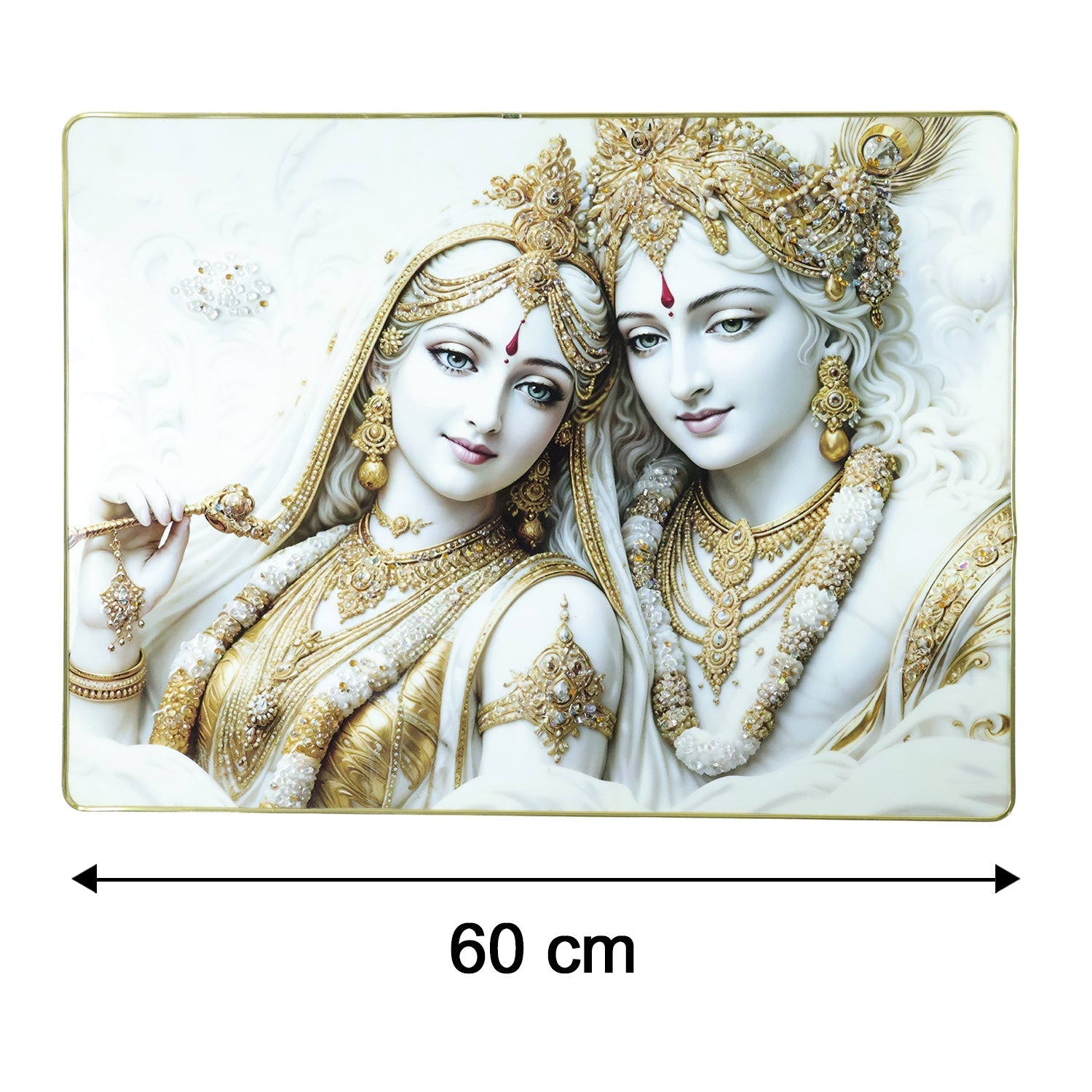 Size view of Radha Krishna wall art panel in 60x45 cm