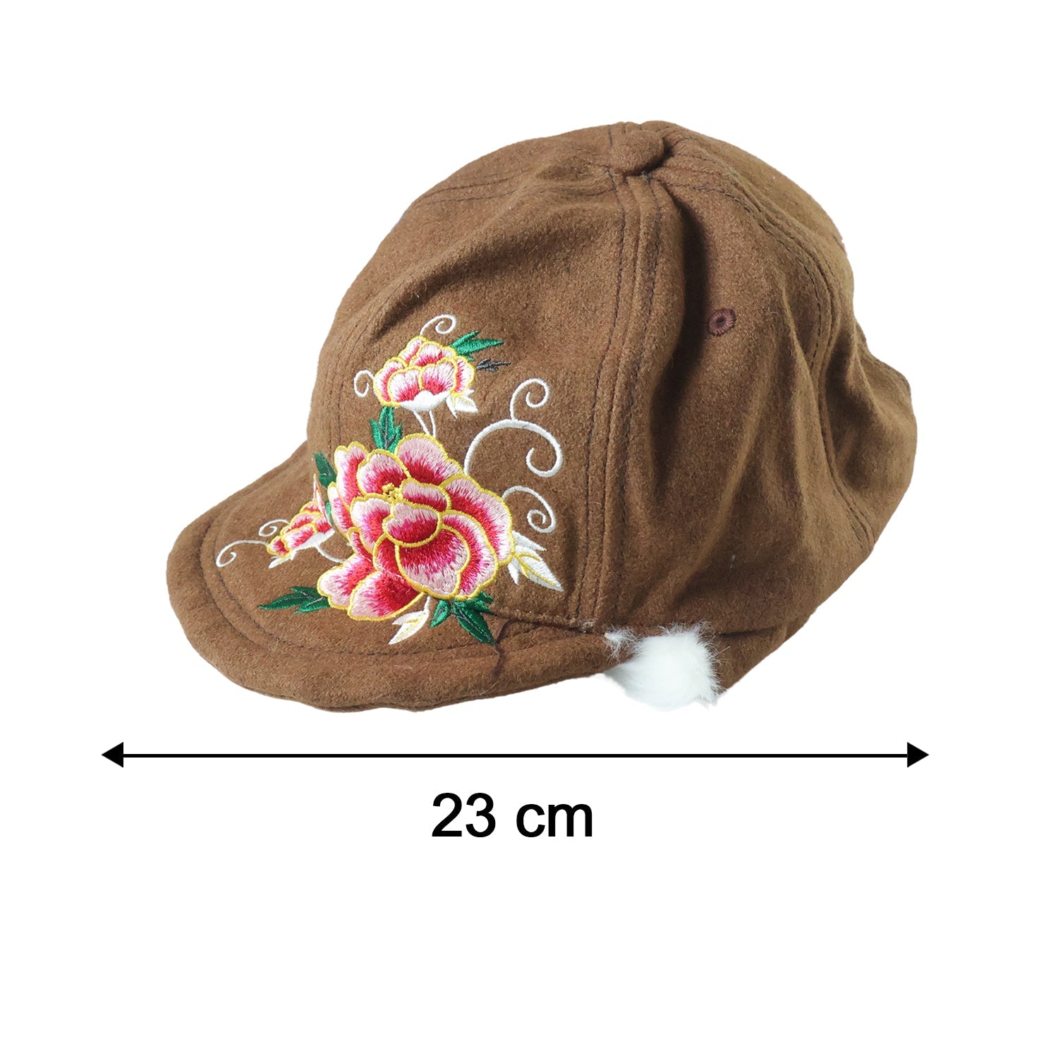 Fashionable winter ear flap cap with floral embroidery for women