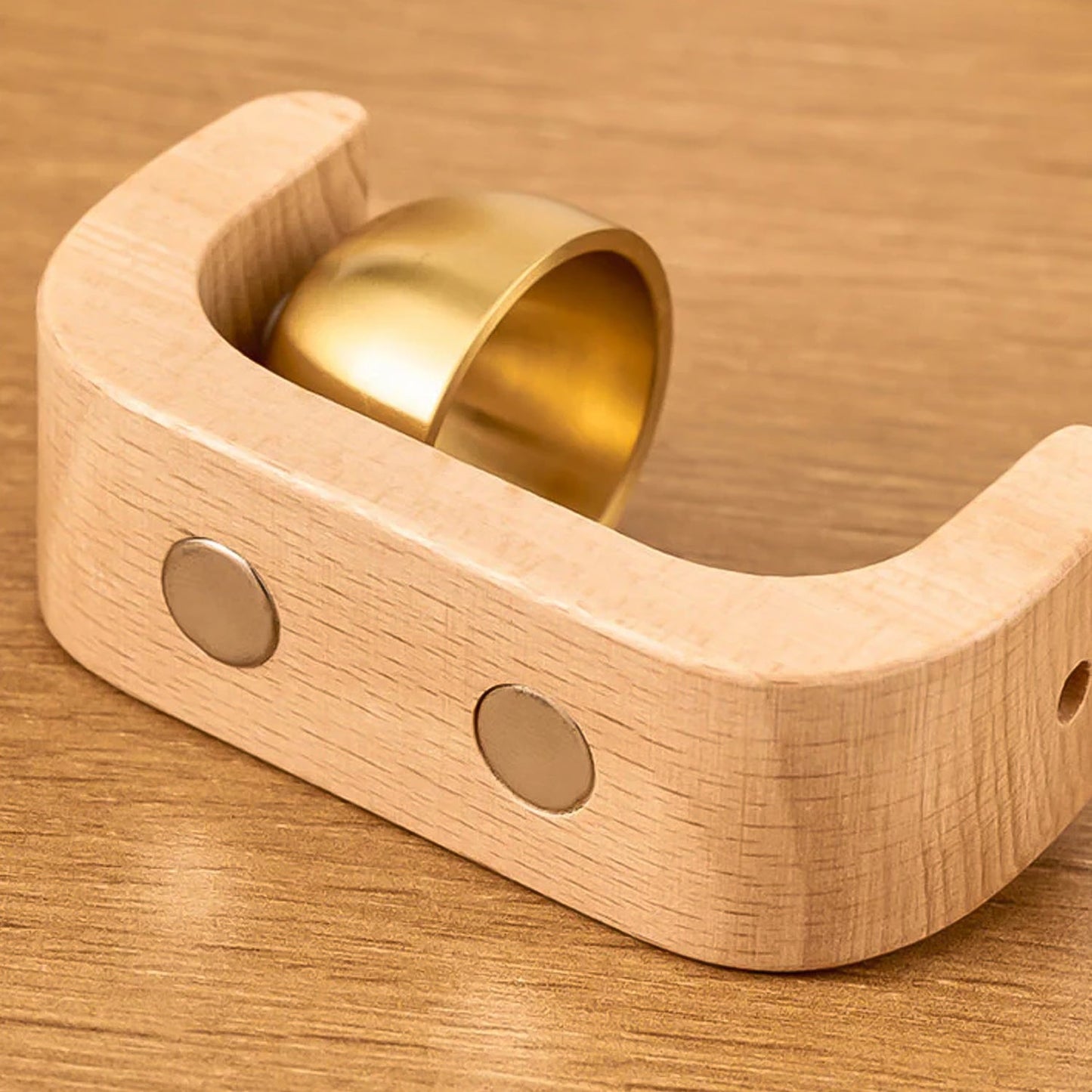 Close-up of desktop Zen meditation bell with brass chime ball