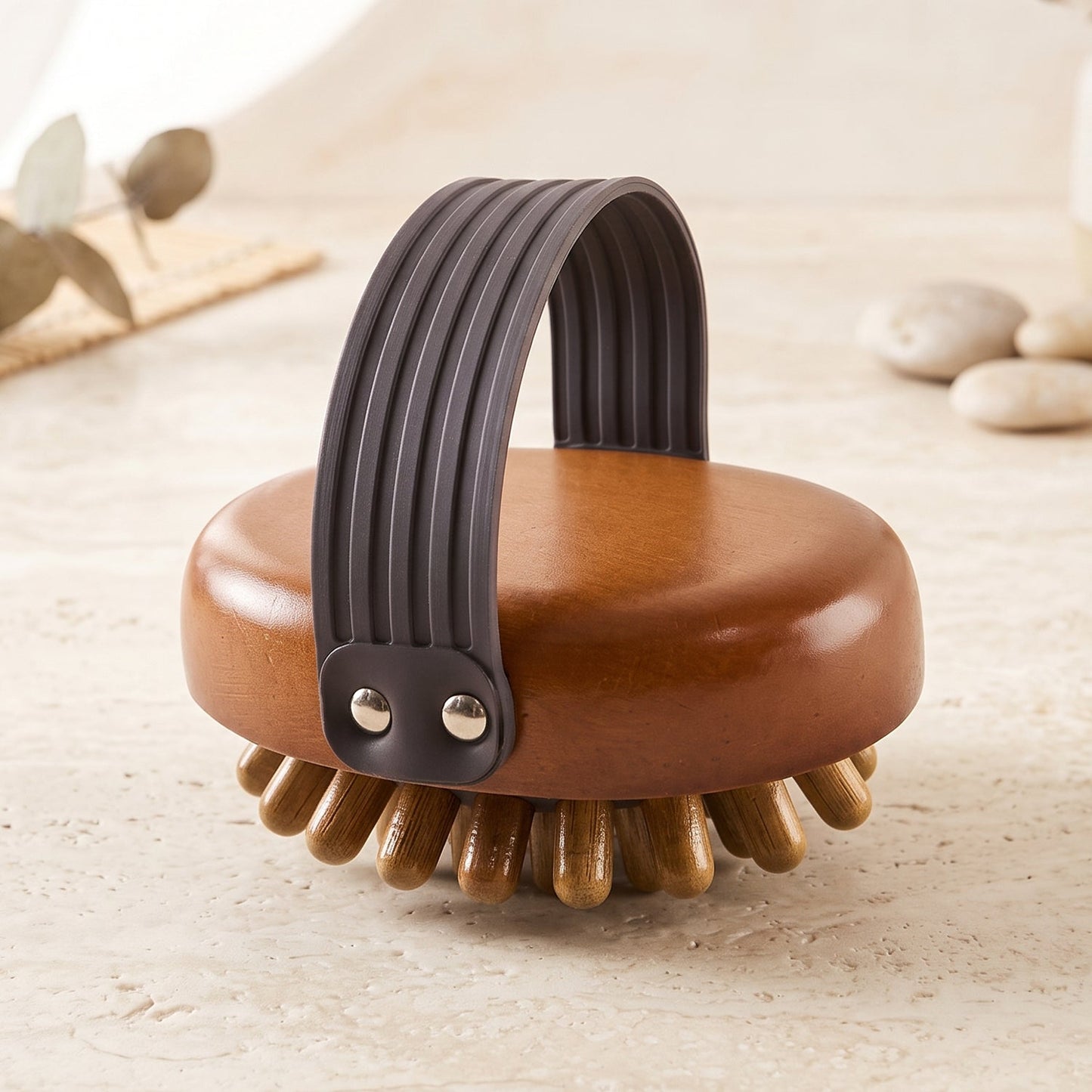 Handheld Wooden Body Massager Brush with Hand Strap for Full Body (1 Pc)