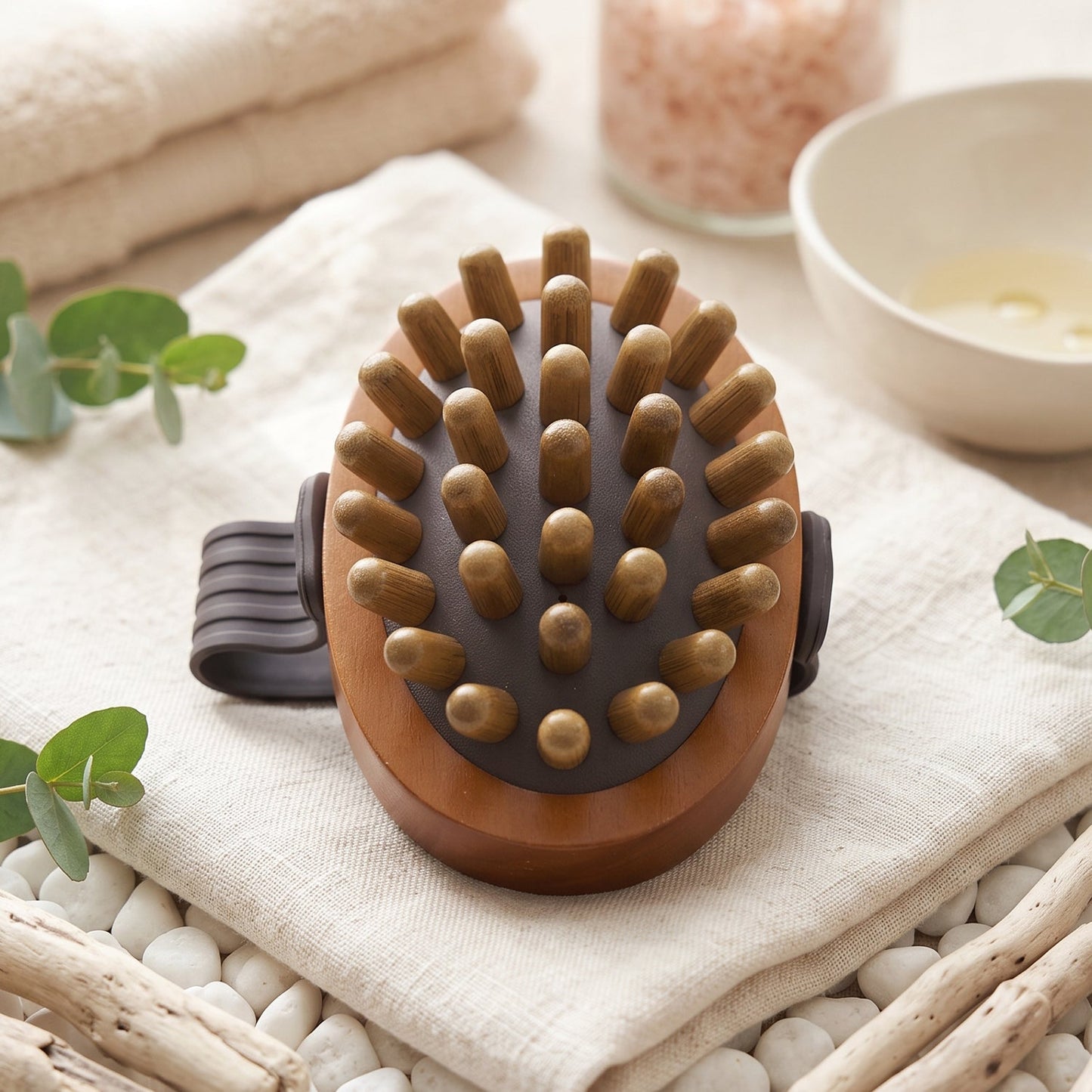 Handheld Wooden Body Massager Brush with Hand Strap for Full Body (1 Pc)