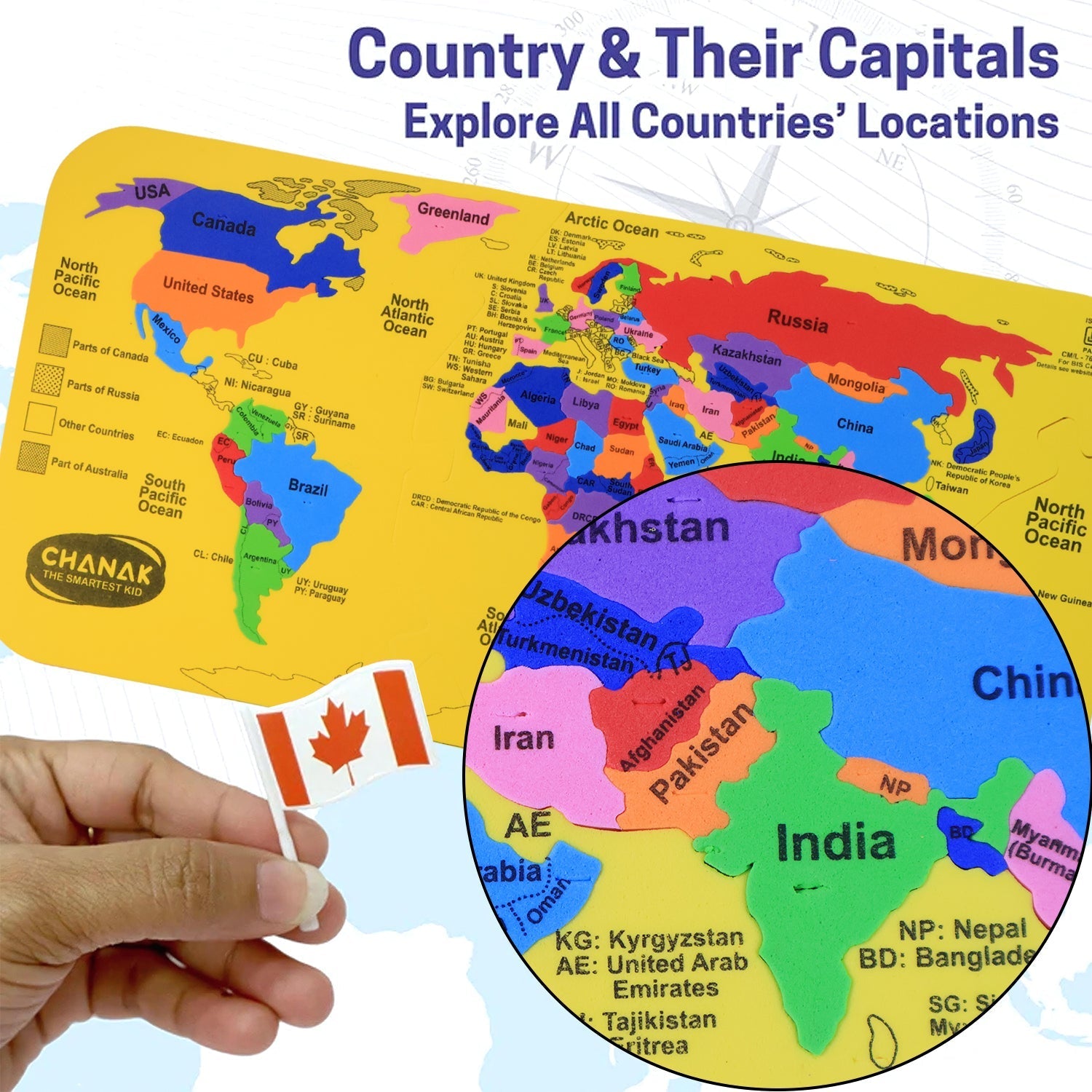 Completed Aditi World Map Puzzle demonstrating geographical regions