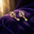 Trendy Geometric Gold Earrings with Sparkling Stones & Drop Charm