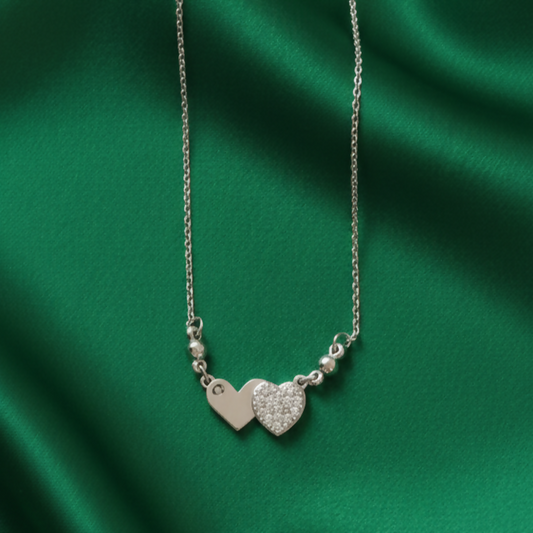Silver plated Double Heart Pendant Necklace in Sterling For women and girls