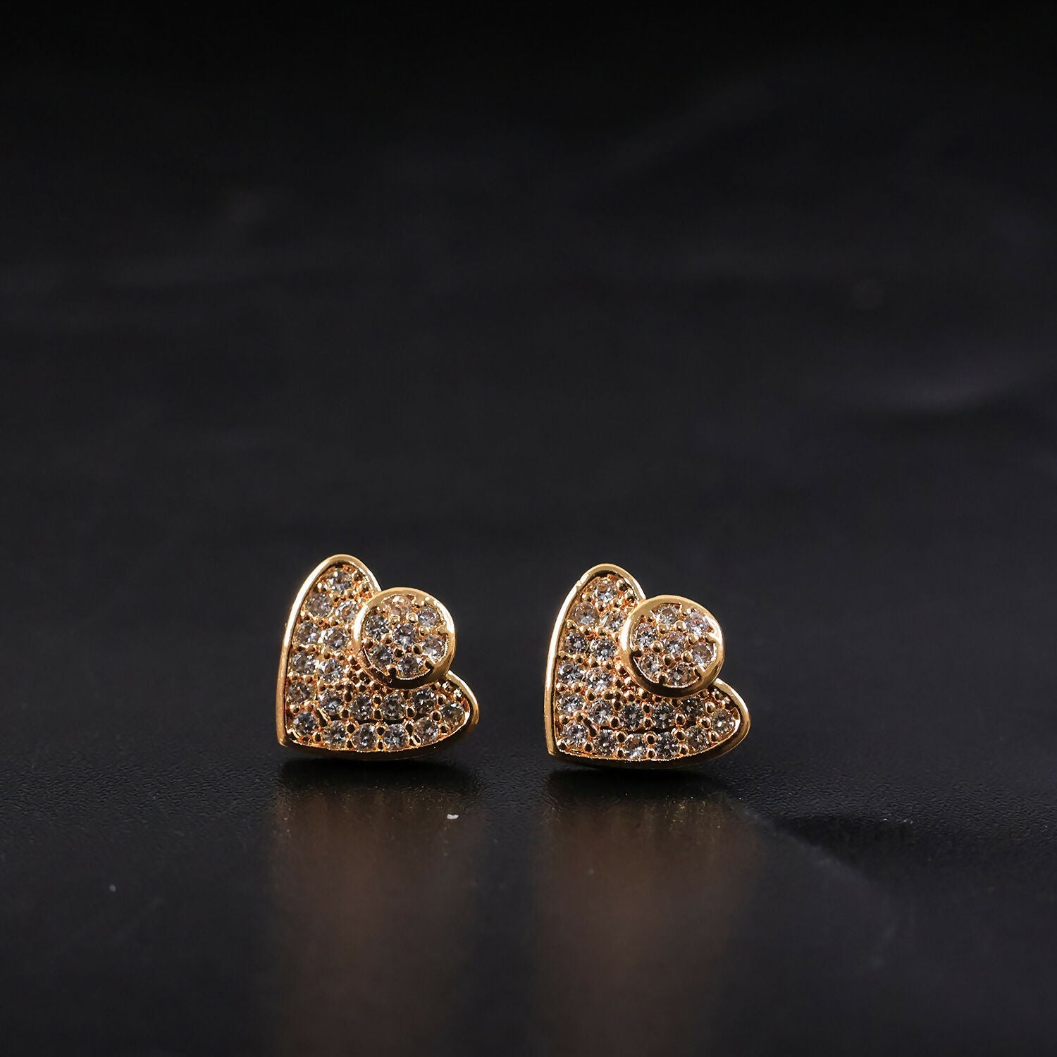 Gold Finish Heart Shape Stud Earrings with Stone Work for Women & Girl - Stylish Daily Party Wear Jewellery