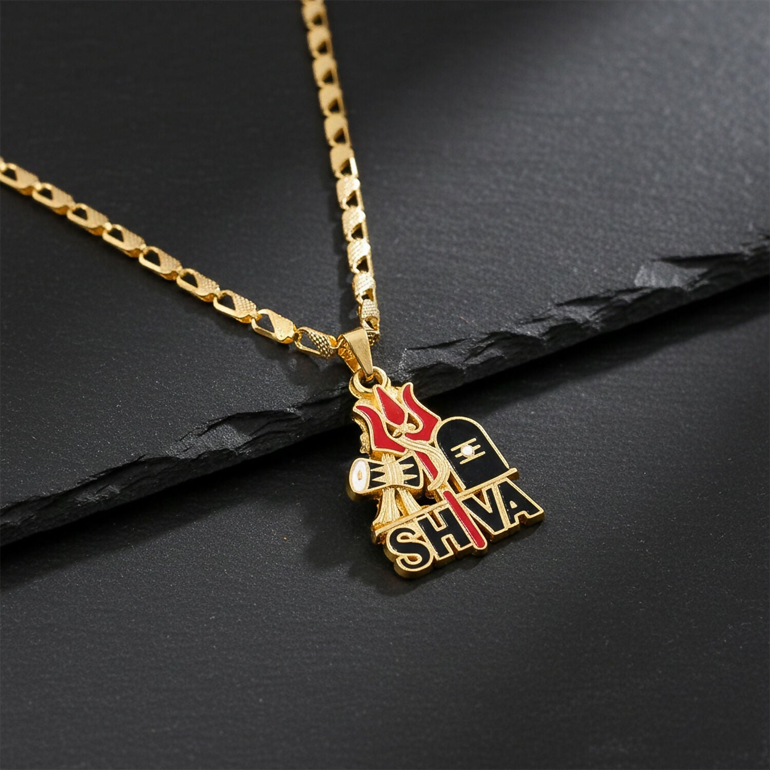 Shiva Trishul Gold Plated Pendant Chain & Rudraksha Mala