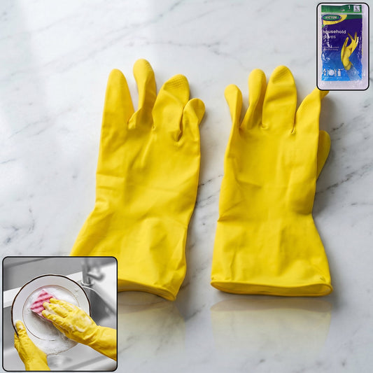 Large yellow waterproof cleaning gloves for household cleaning