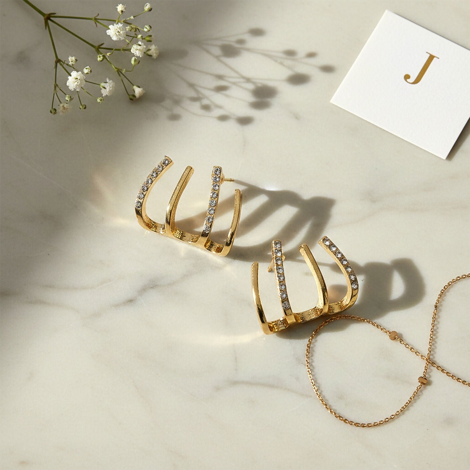 Gold Finish Multi Loop Stone Studded Designer Earrings for Women