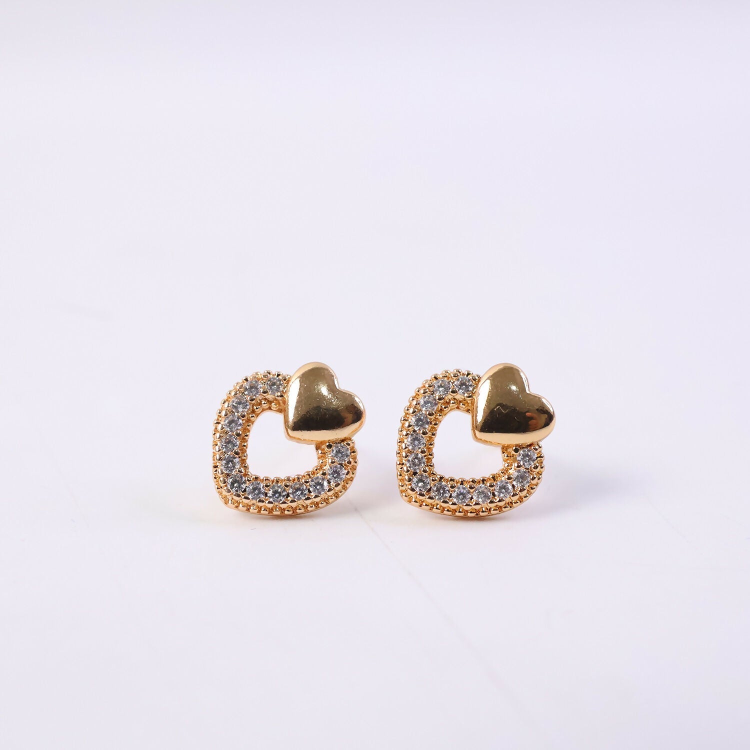 Heart Design Stud Earrings with Crystal-Style Accents For Woman & Girl