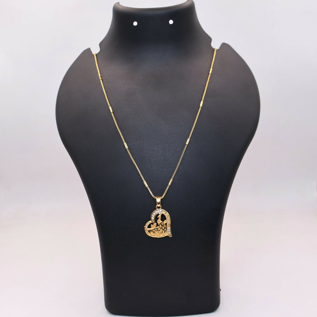 Gold-Plated Heart & Peacock Pendant Necklace For women and girls
