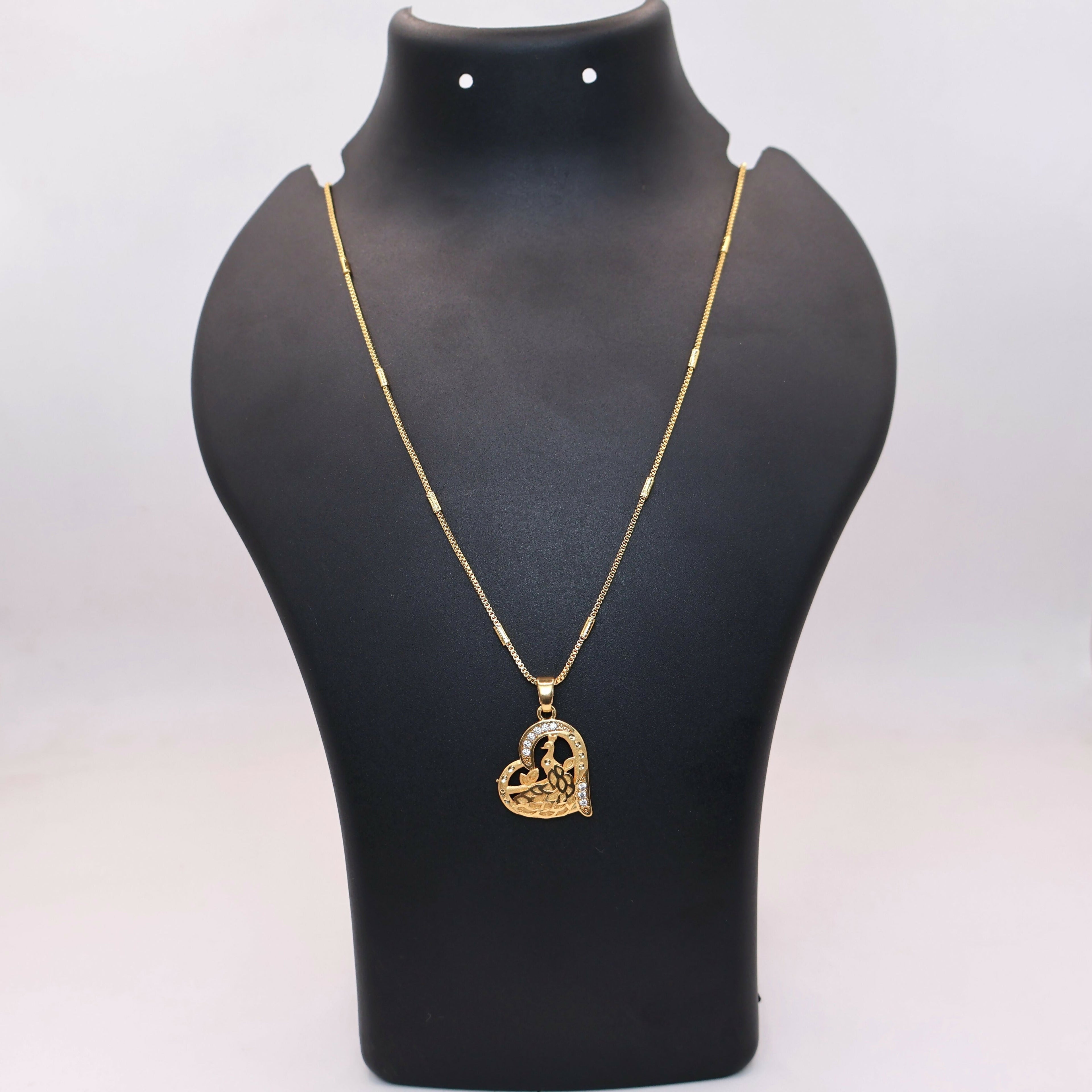 Gold-Plated Heart & Peacock Pendant Necklace For women and girls