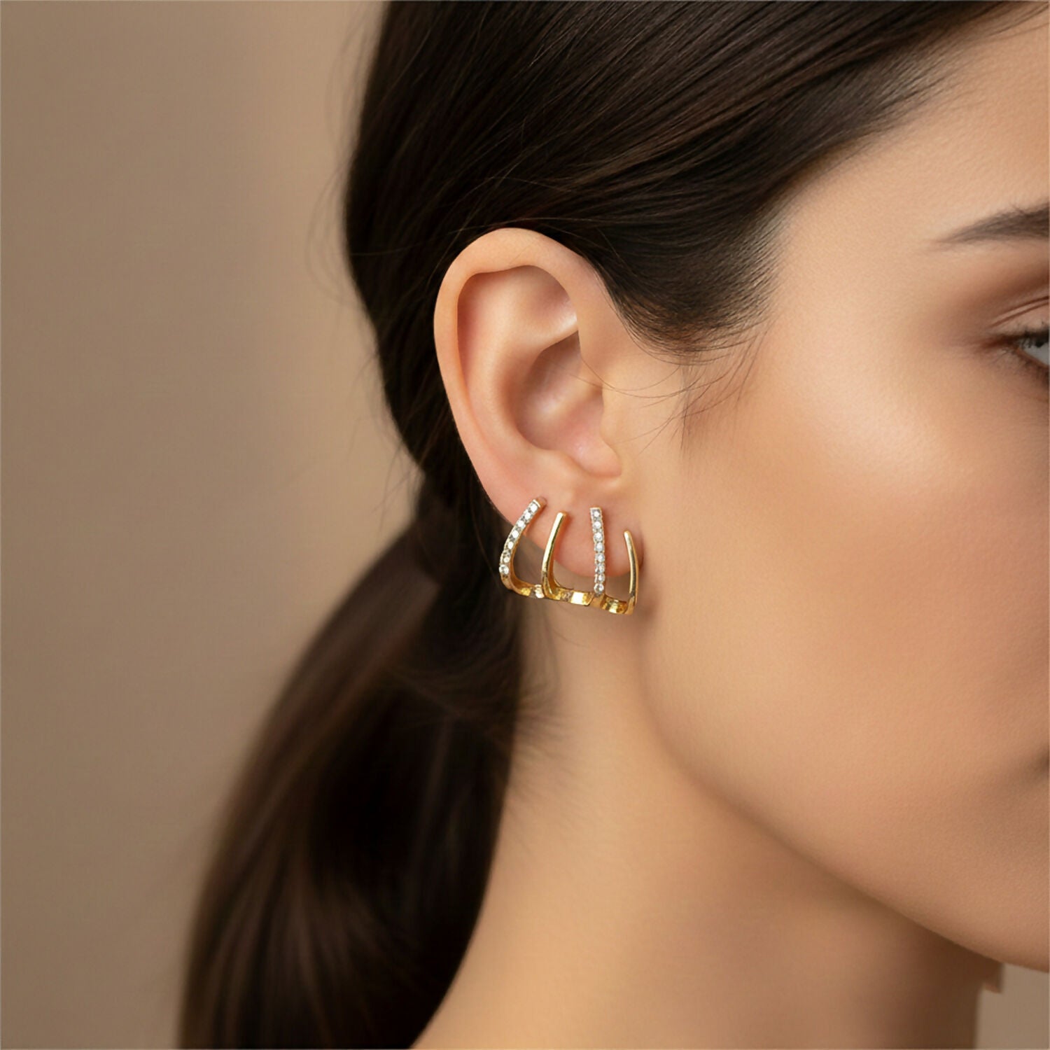 Gold Finish Multi Loop Stone Studded Designer Earrings for Women