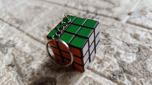 Vibrant Mini Magic Cube Puzzle keychain, a fun brain game for kids.