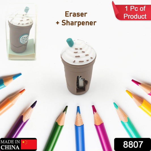 Two novelty pencil sharpeners, one coffee and one ice cream design.