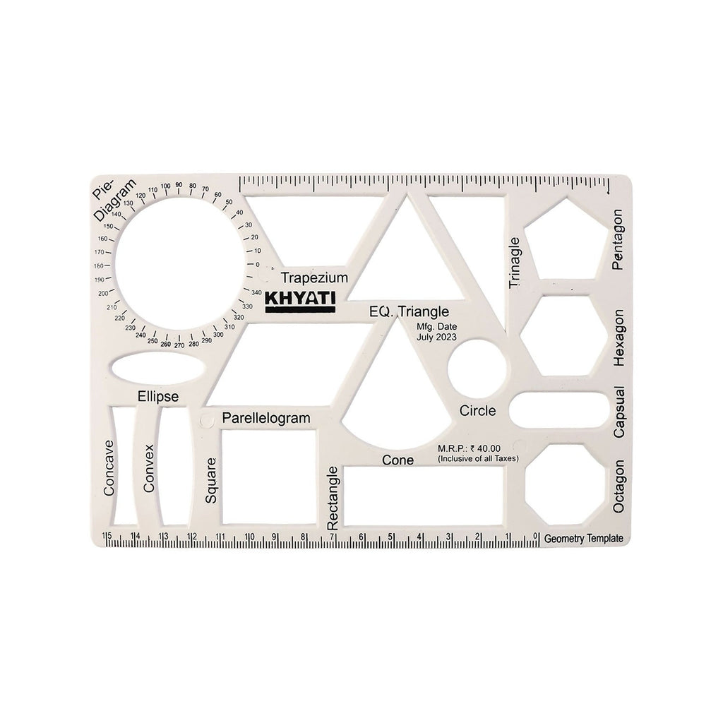 Khyati Multipurpose Geometry Drawing Template with 16 Shapes, Stencil for Technical Drawing (10Pcs)