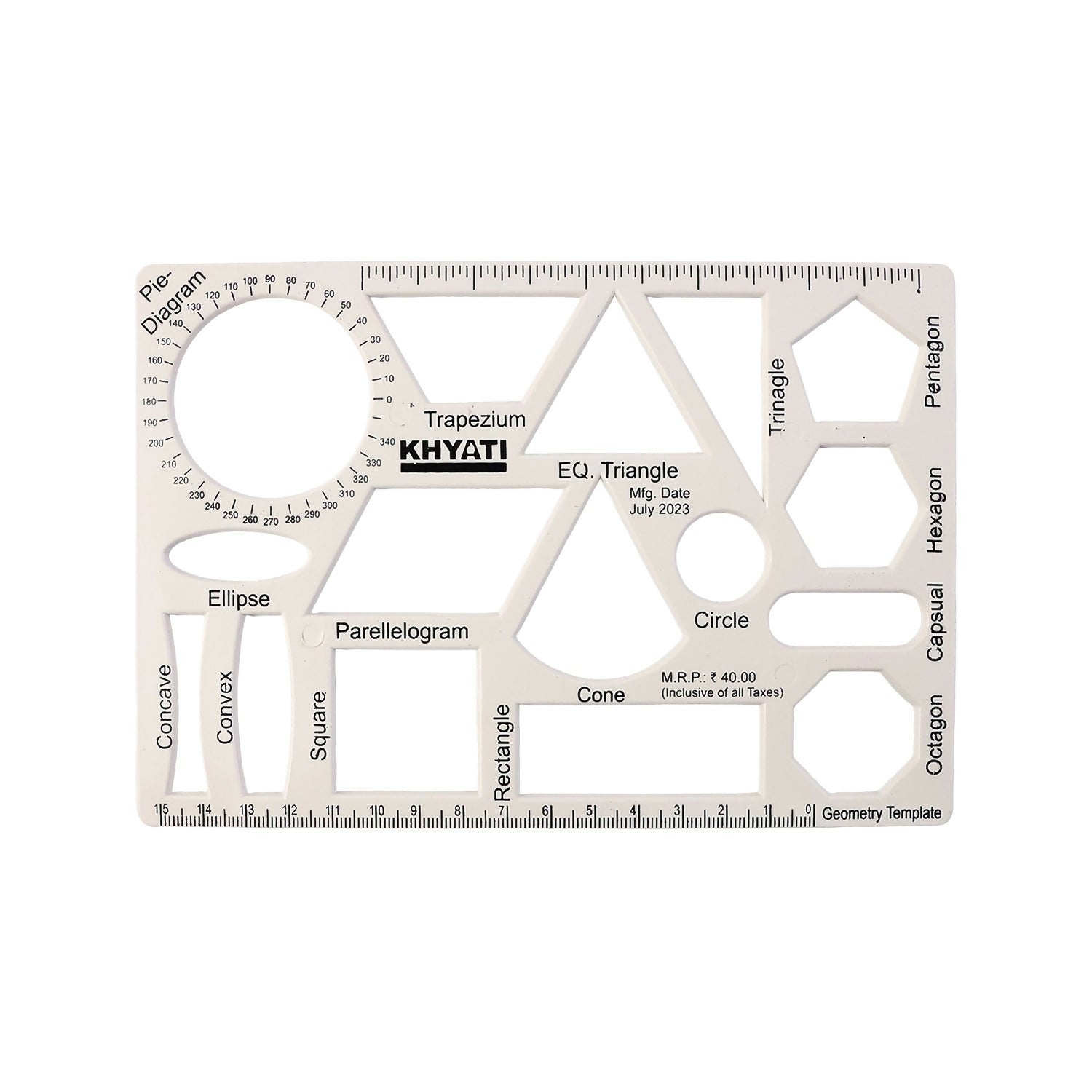 Khyati Multipurpose Geometry Drawing Template with 16 Shapes, Stencil for Technical Drawing (10Pcs)