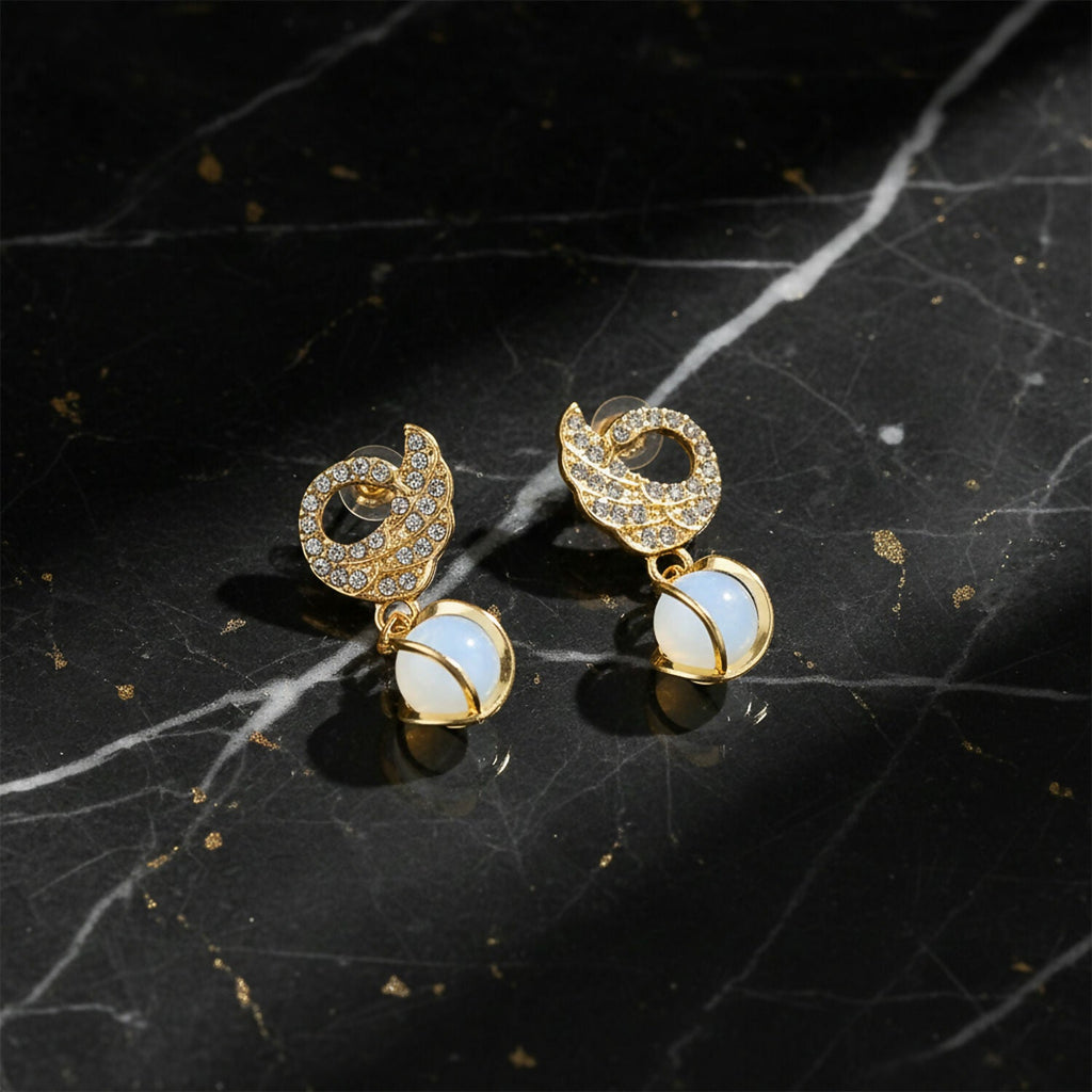 Designer Crystal Encrusted Swan Earrings – Graceful Pearly Drop Statement Jewelry
