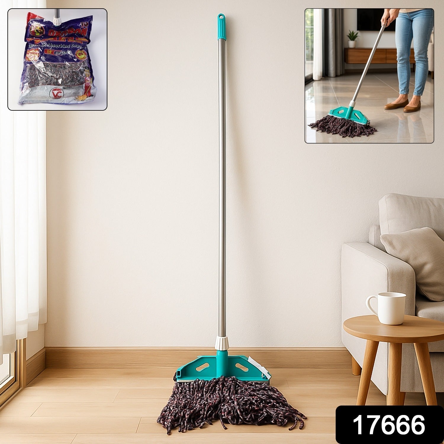 Close-up of twist mop cotton yarn floor cleaning head