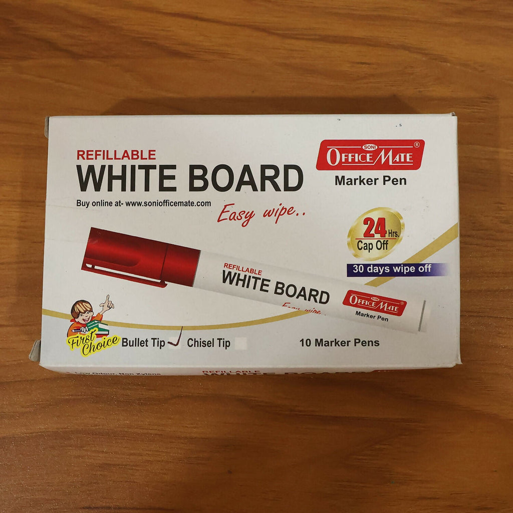 Refillable Red Whiteboard Marker Pen Set of 10 with Bullet Tip for Office, School & Teaching Use