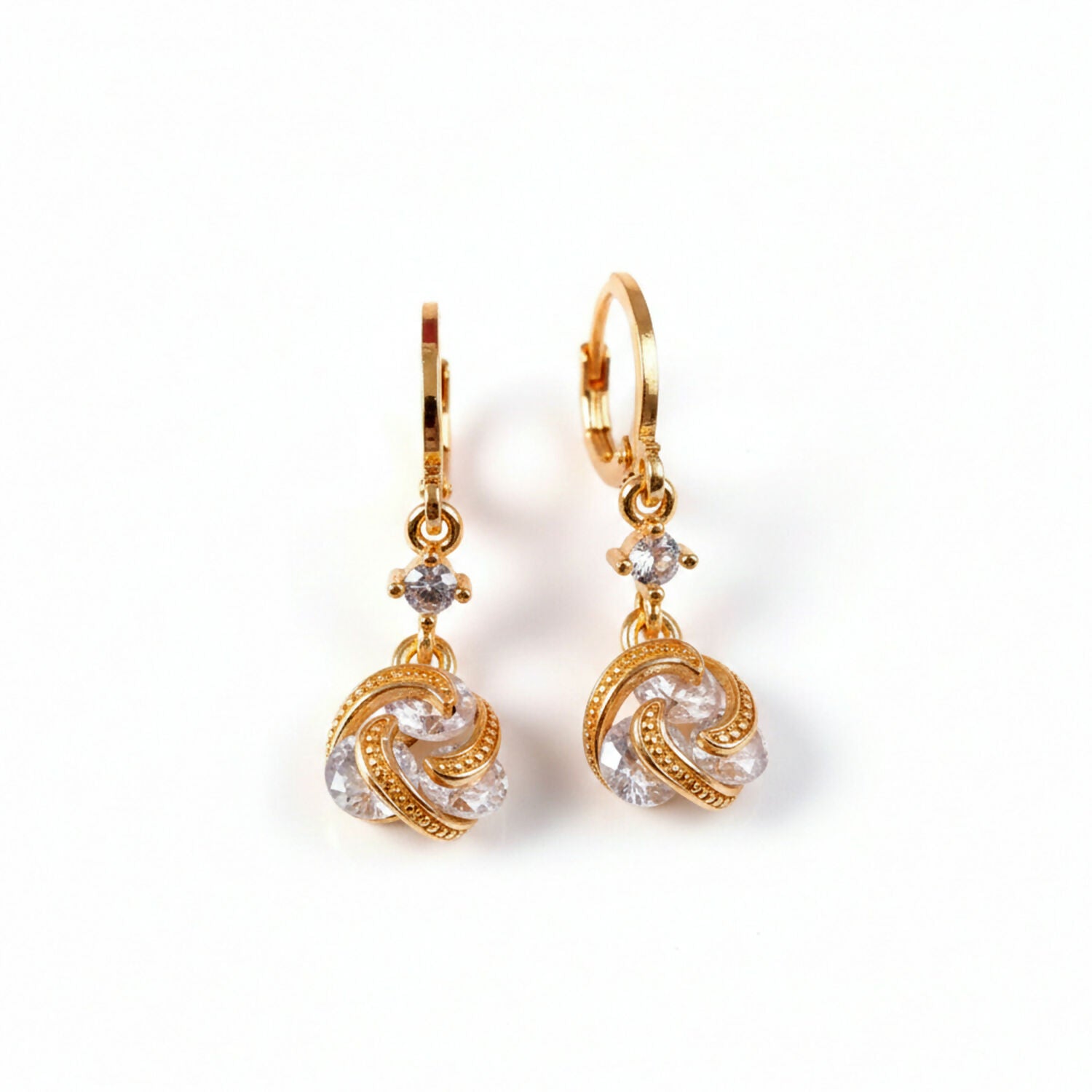 Gold Finish Twisted Stone Drop Hoop Earrings for Women and Girls