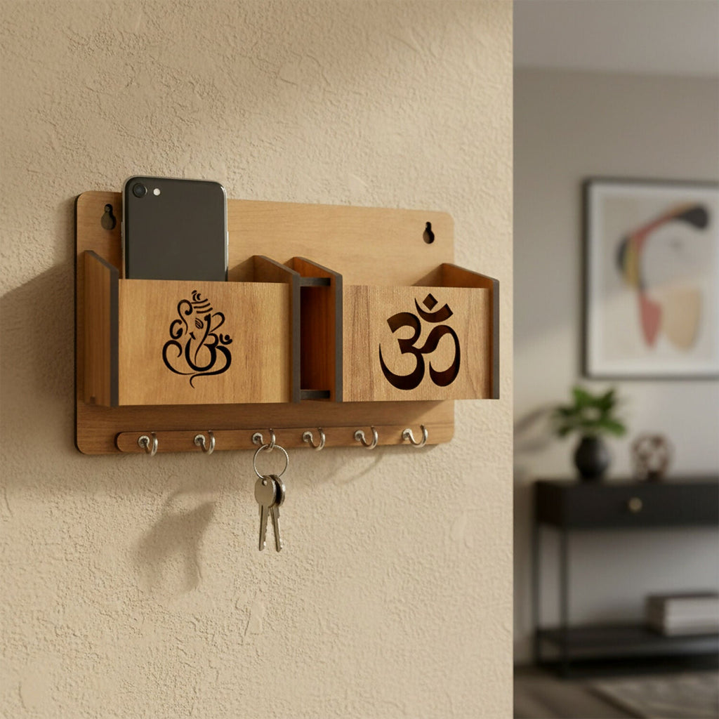 Wooden Wall Mounted Key Holder with Mobile Stand