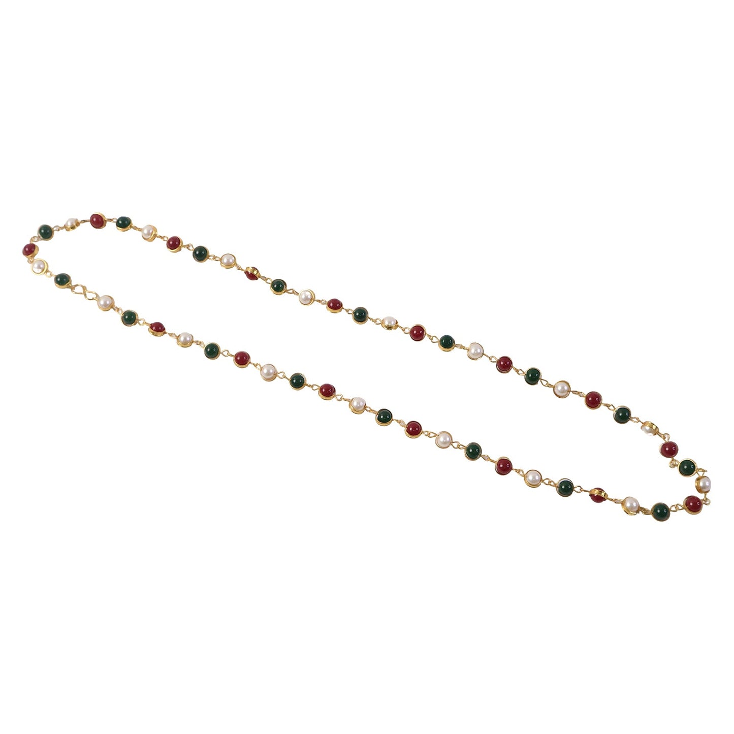 Ethnic pearl necklace with multicolor stone bead accents for festive wear
