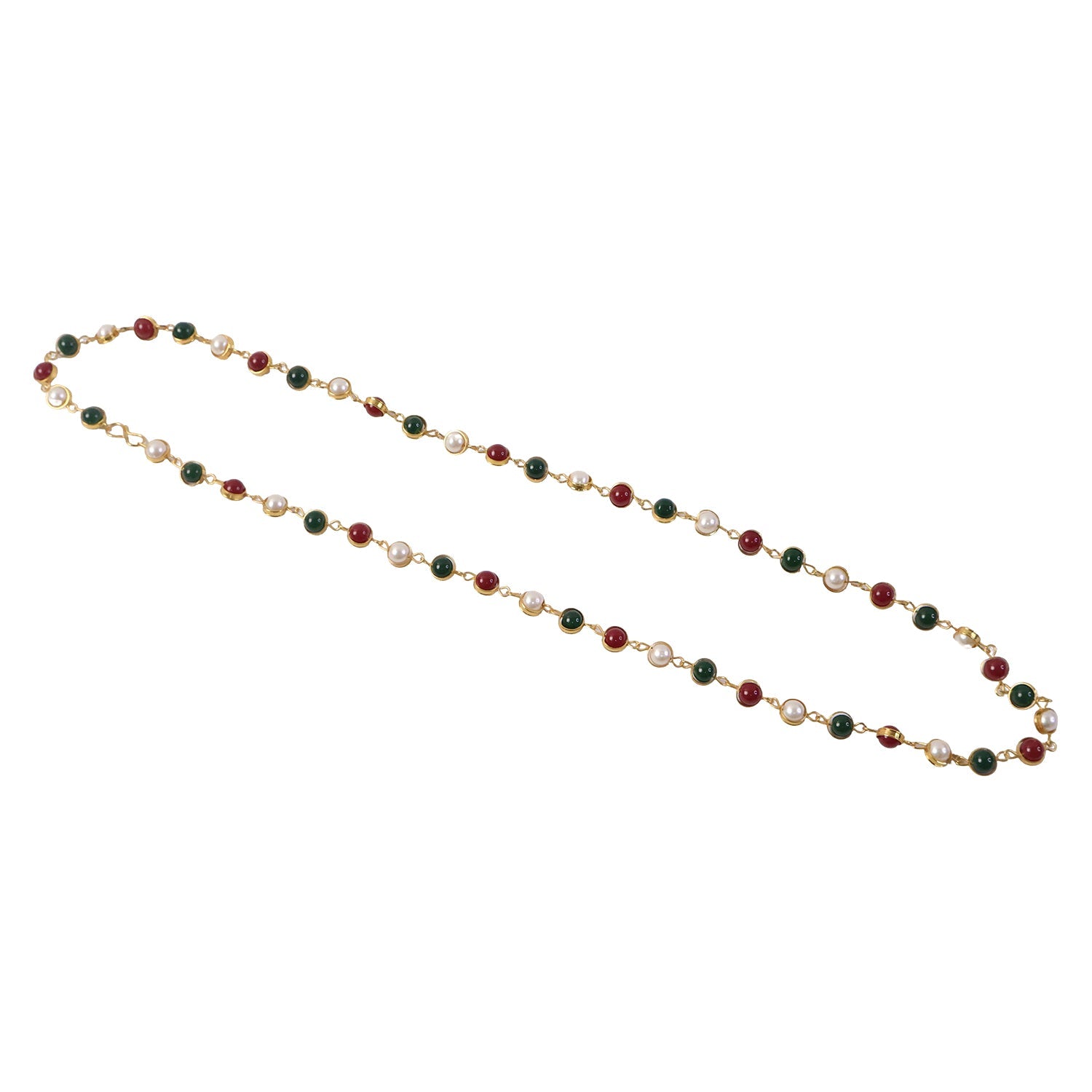 Ethnic pearl necklace with multicolor stone bead accents for festive wear