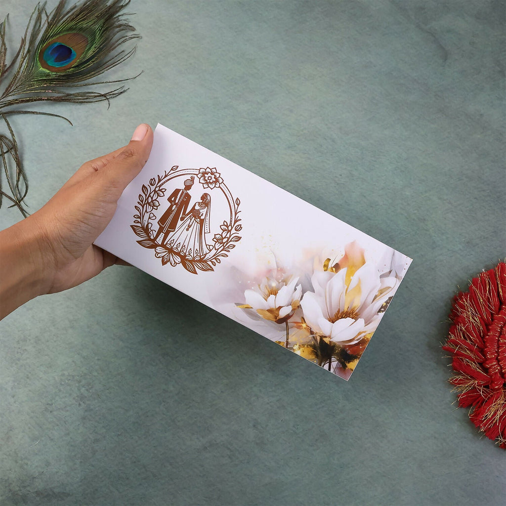 Wedding Theme A4 Size Money & Gift Envelope with Floral Pattern and Scalloped Flap – Pack of 10 Pcs