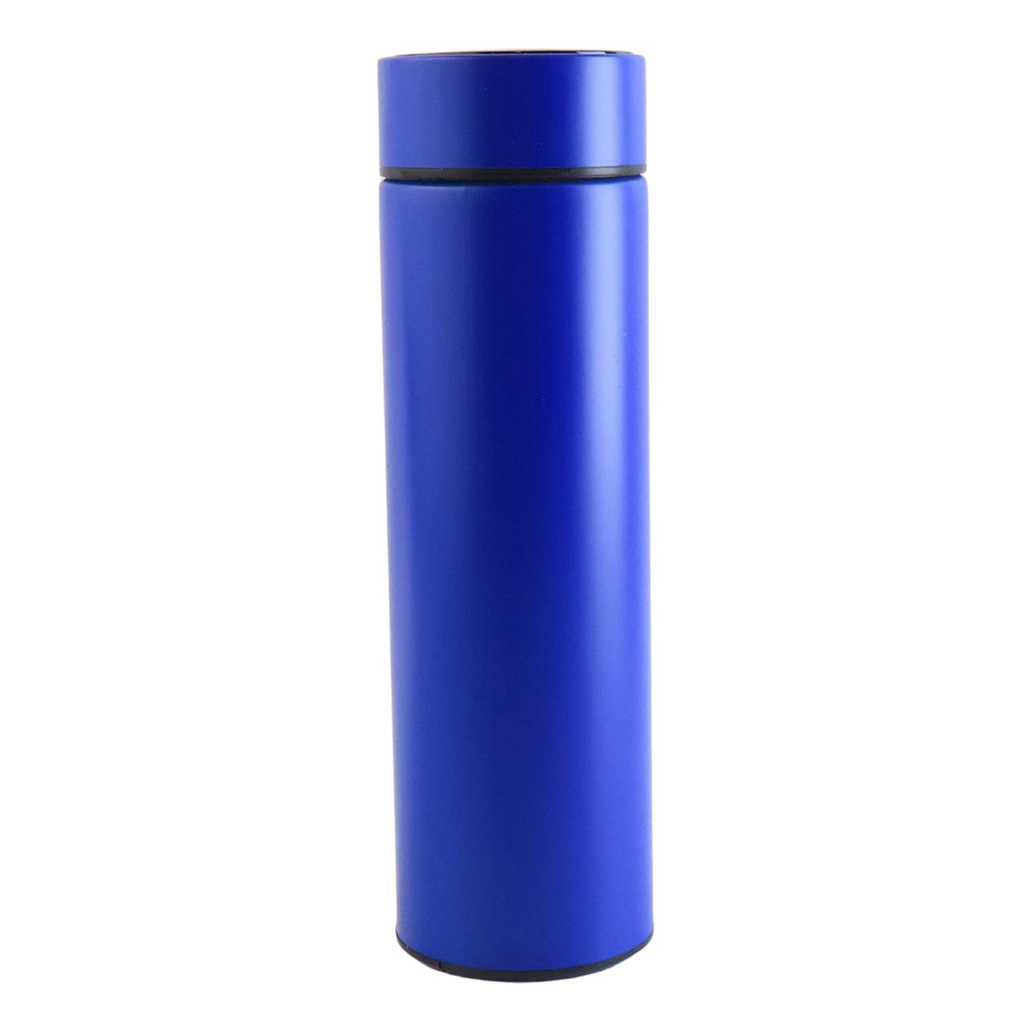 Blue vacuum insulated water bottle featuring LED temperature display