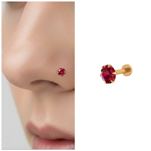 Gold plated Ruby AD Nosepin Stud Flat Back Labret