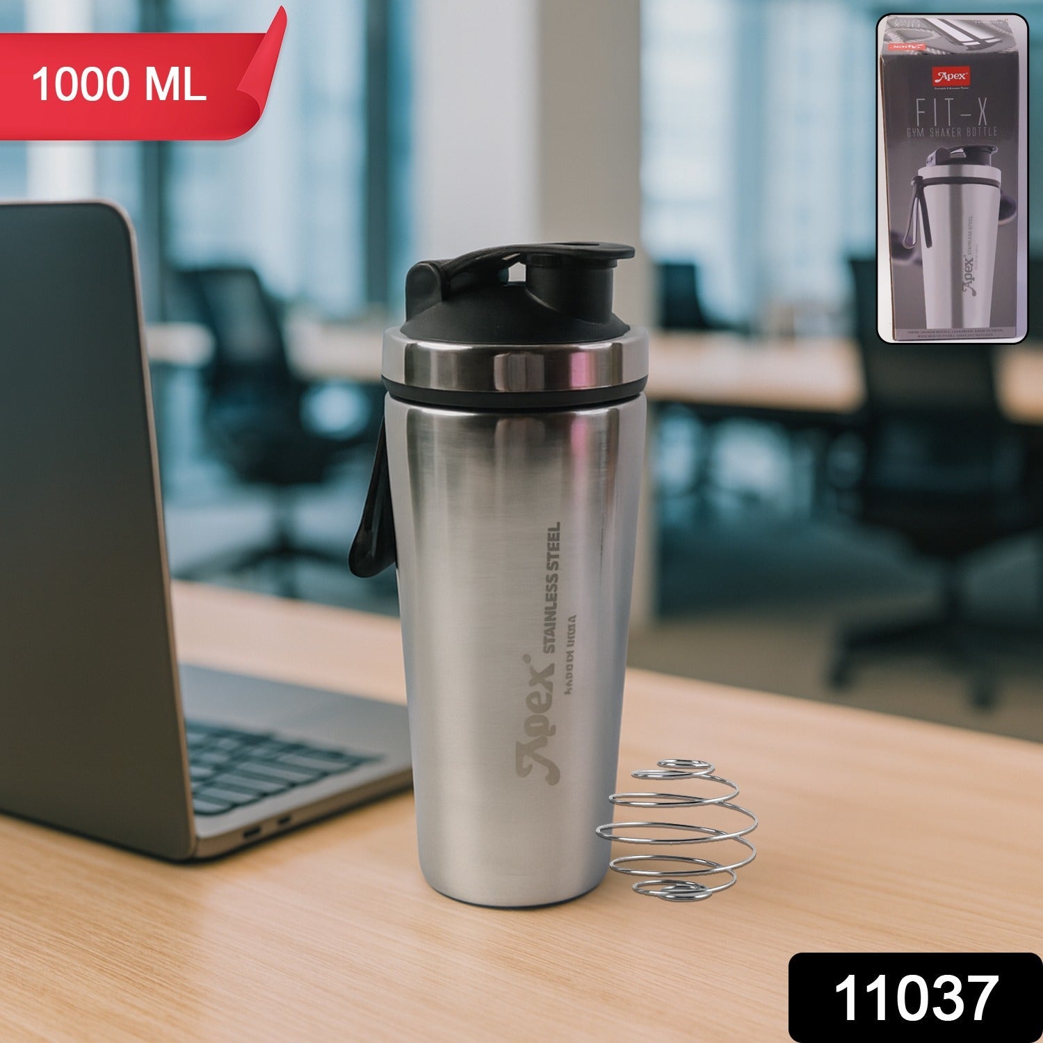 Stainless steel gym shaker bottle with durable body and flip lid