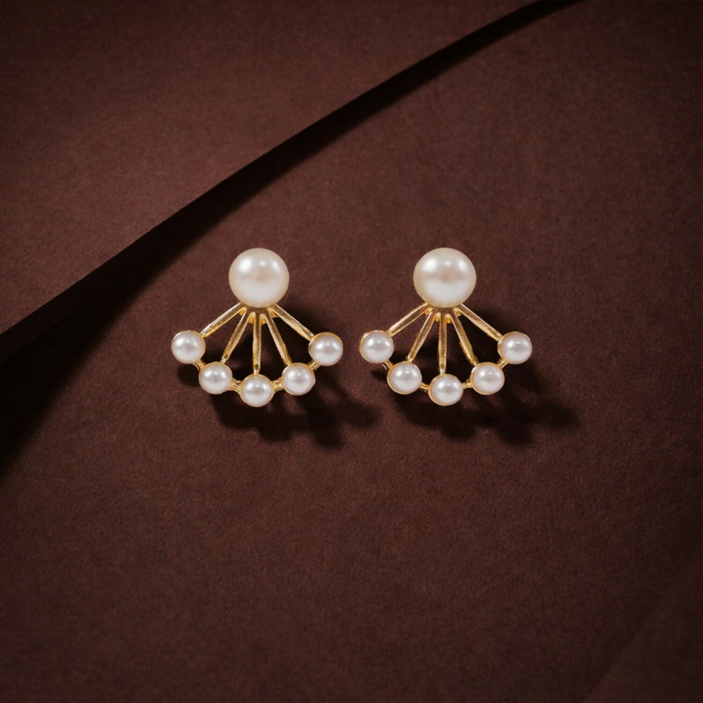Korean Style Pearl Fan Design Stud Earrings for Women & Girls