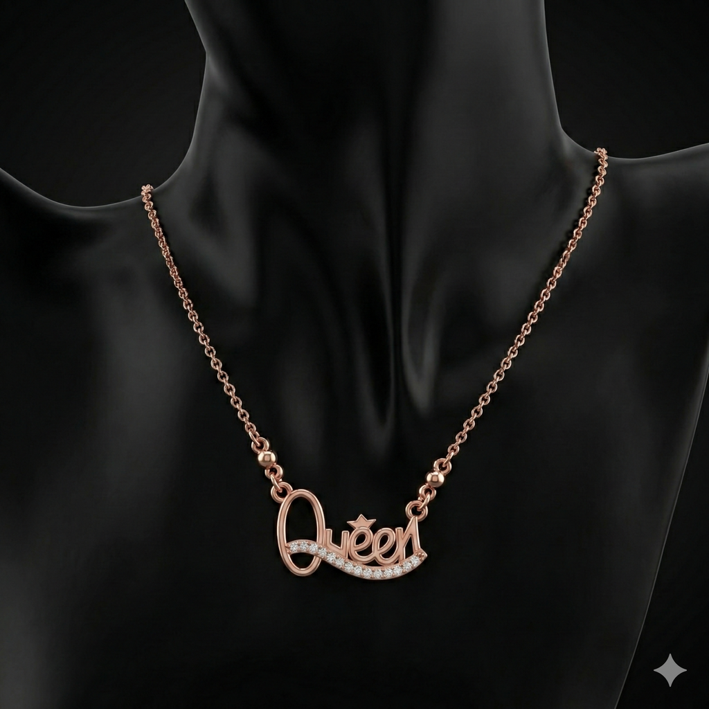 Rose Gold plated Queen Script Pendant Necklace with AD For women and girls