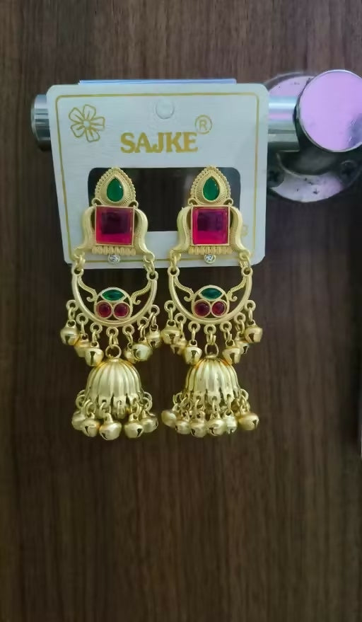 Kashmiri Jhumka Drop Earrings with Kundan & Pearl Tassels–Luxury Earrings